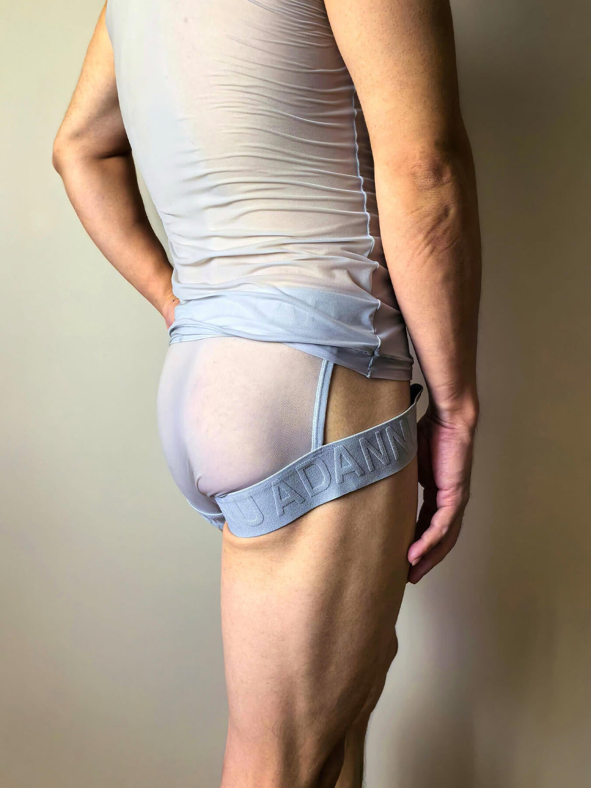 Additional product view of gray Oversized Pouch Wide Waistband Jockstrap