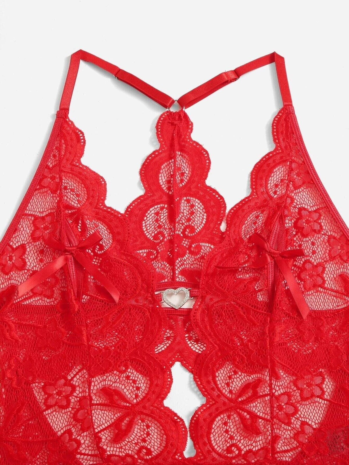 Heart Trim Crotchless Lace Bodysuit alternate view 9
