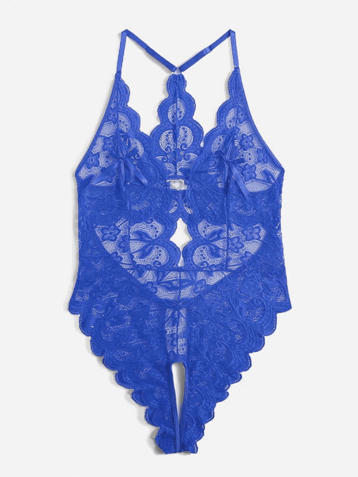 Heart Trim Crotchless Lace Bodysuit