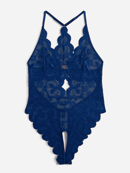 Heart Trim Crotchless Lace Bodysuit
