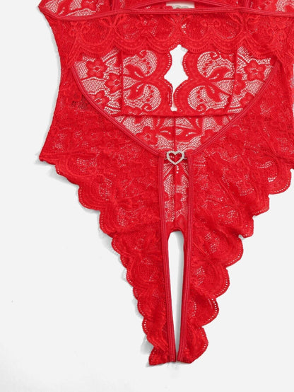 Heart Trim Crotchless Lace Bodysuit alternate view 8