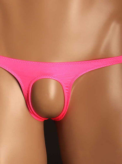 Pink Round Cutout Hollow Front Low Rise Thong front view