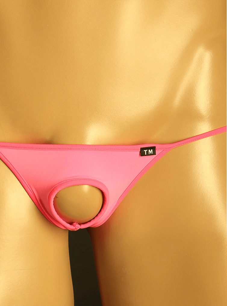 Pink Open Ring Hollow Front Low Rise Thong front view