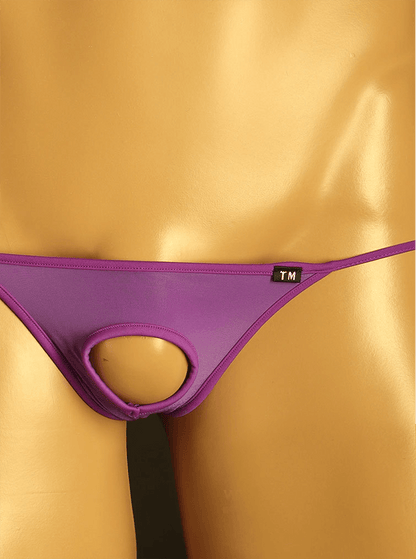 Purple Open Ring Hollow Front Low Rise Thong front view