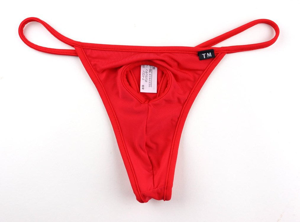 Red Open Ring Hollow Front Low Rise Thong flat lay