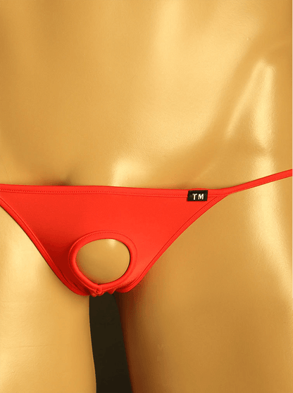 Red Open Ring Hollow Front Low Rise Thong front view