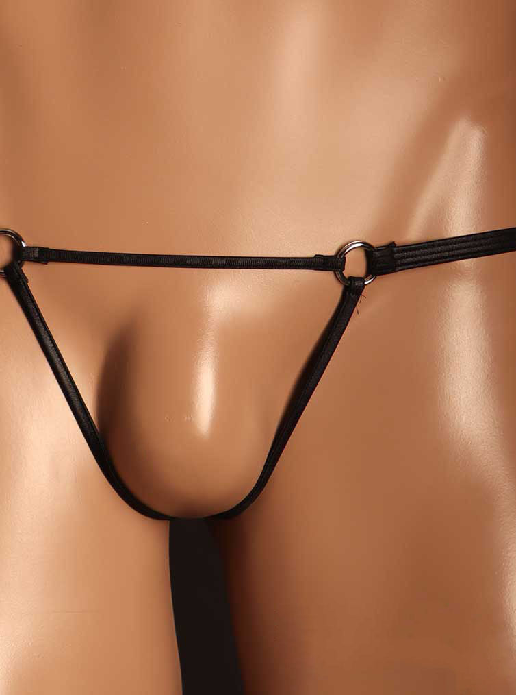 Black Twin Ring Hollow Strappy G String alternate front view