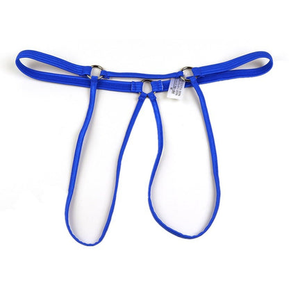 Blue Twin Ring Hollow Strappy G String flat lay