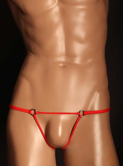 Red Twin Ring Hollow Strappy G String alternate front view