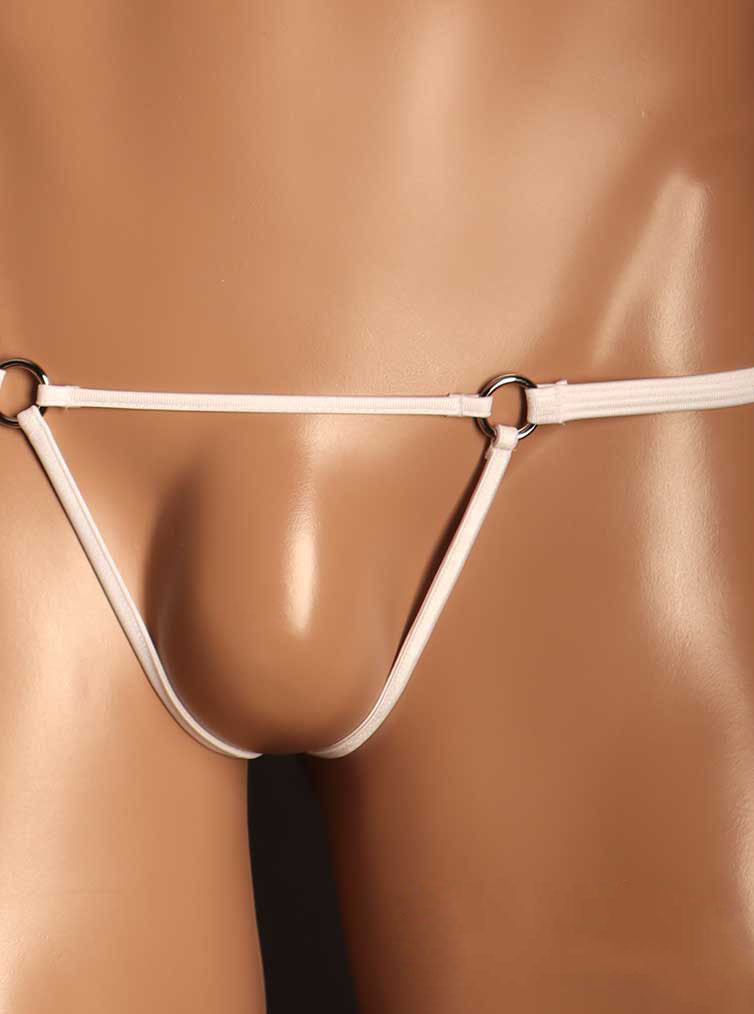 White Twin Ring Hollow Strappy G String front view