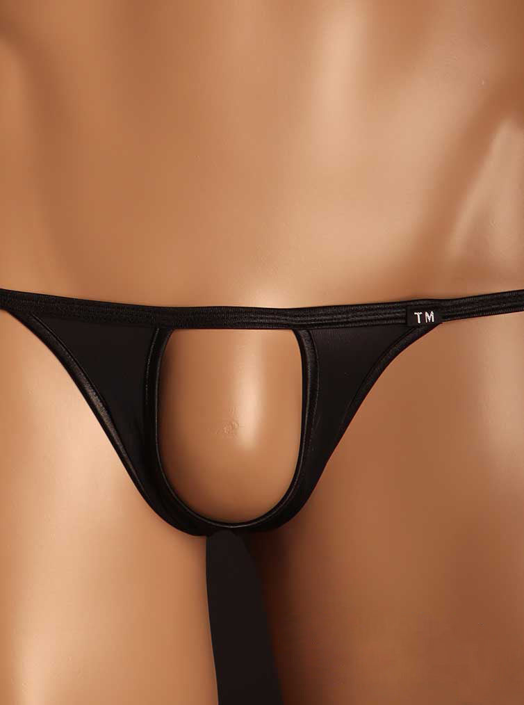 Black Ice Silk Front Cutout G String front view