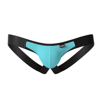 Blue Colorblock Ice Silk U Pouch Jockstrap flat lay