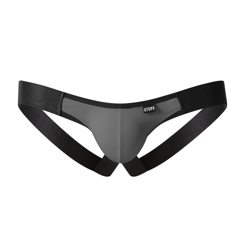 Gray Colorblock Ice Silk U Pouch Jockstrap flat lay