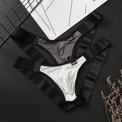 White Colorblock Ice Silk U Pouch Jockstrap flat lay