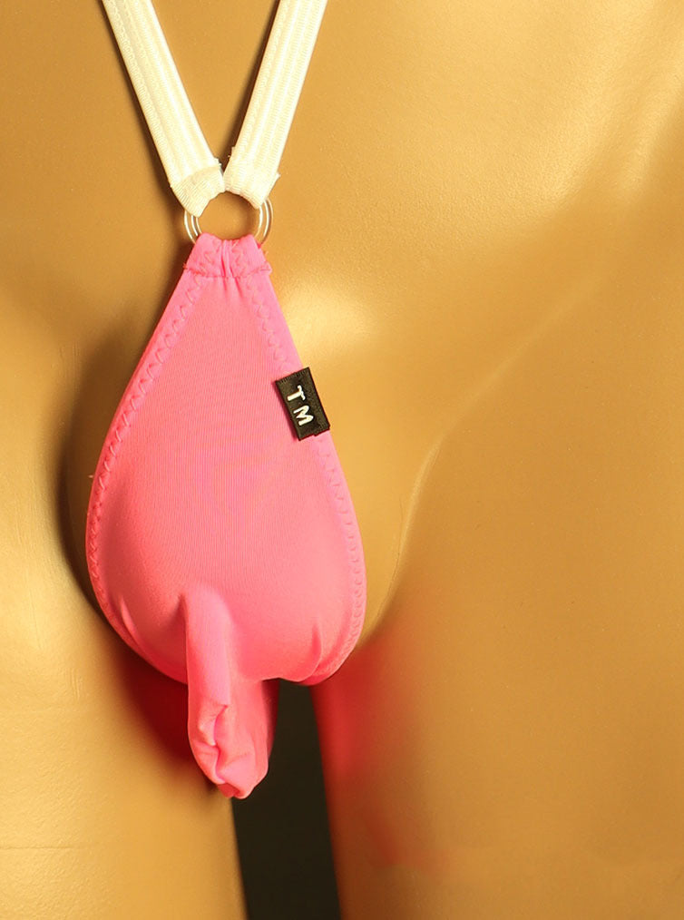 Pink Ice Silk Neck Strap Suspender G String detail view
