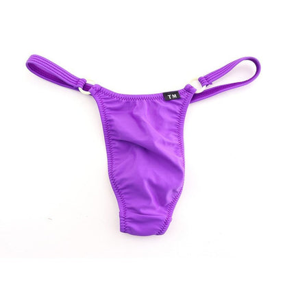 Purple Ice Silk Ring Detail Low Rise T Back Thong flat lay
