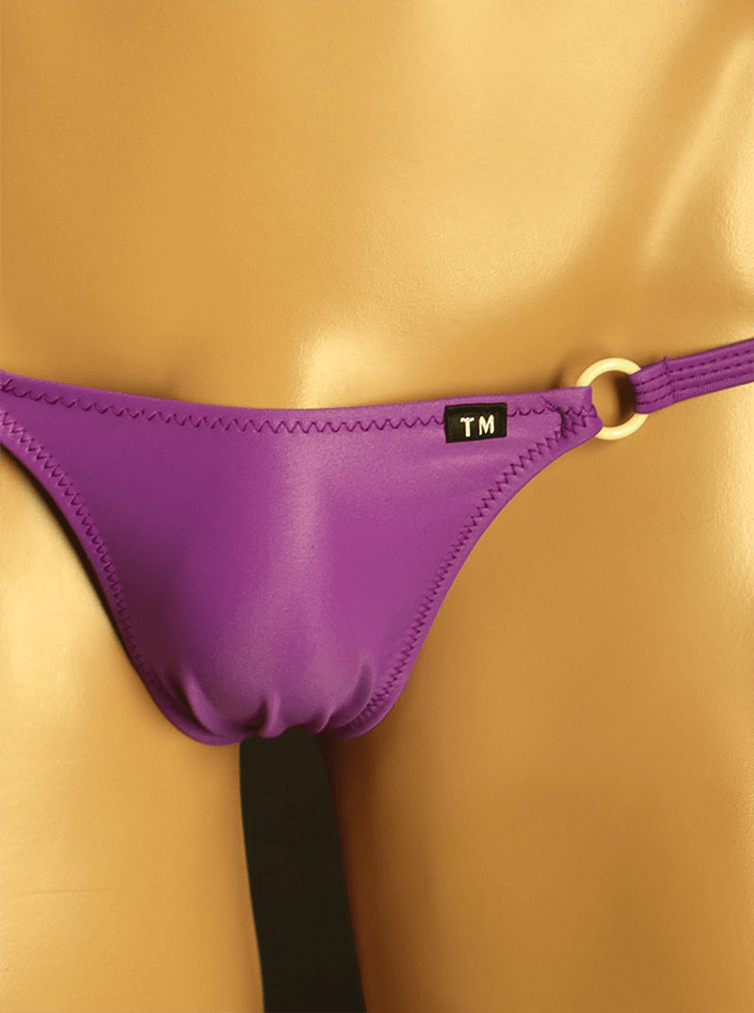 Purple Ice Silk Ring Detail Low Rise T Back Thong front detail