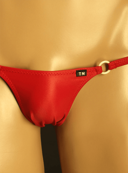 Red Ice Silk Ring Detail Low Rise T Back Thong front detail