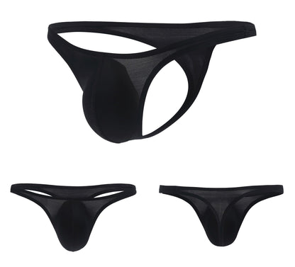 Black Cooling Ice Silk Low Rise T Back Thong flat lay