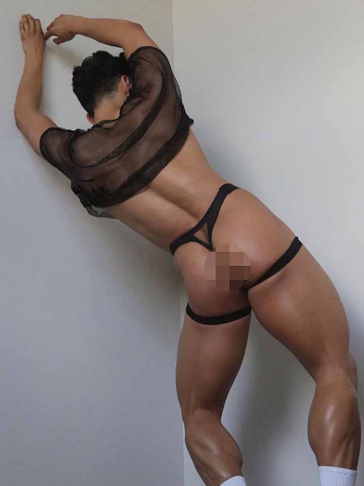 Black Ice Silk Leg Band U Pouch Thong side view