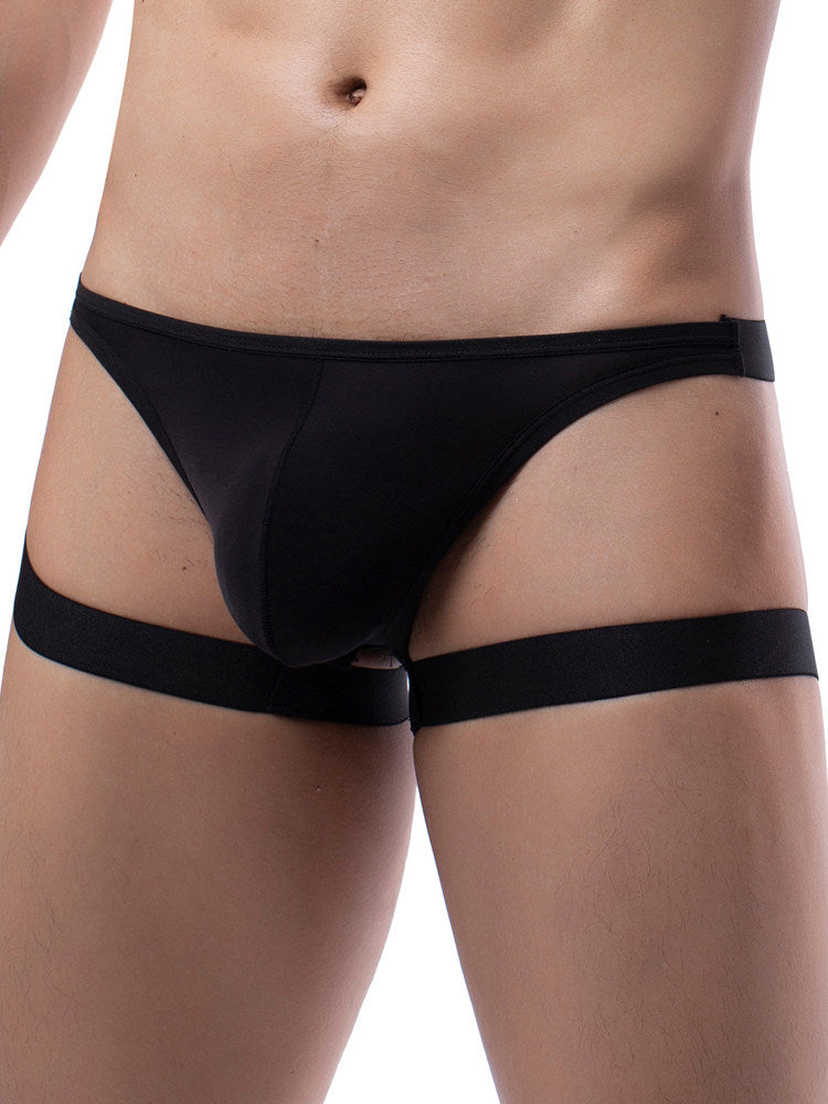 Ice Silk Leg Band U Pouch Thong in black shown from the front