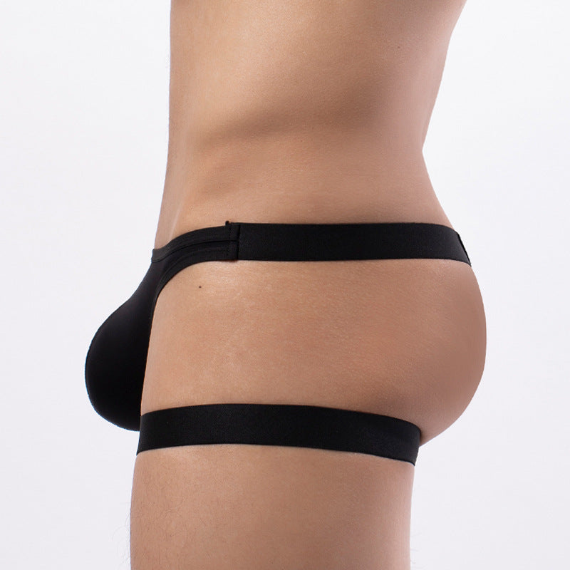 Side profile of black Ice Silk Leg Band U Pouch Thong