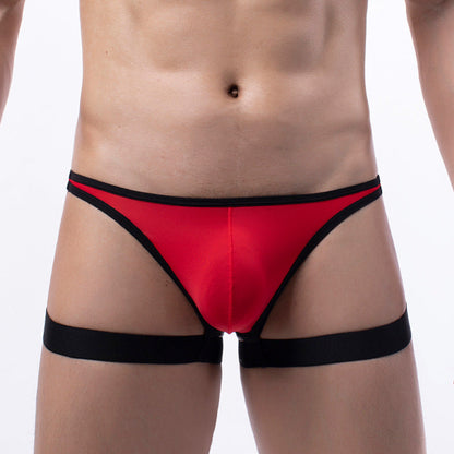 Front view of black Ice Silk Leg Band U Pouch Thong