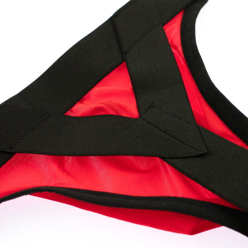 Red Ice Silk Leg Band U Pouch Thong back view