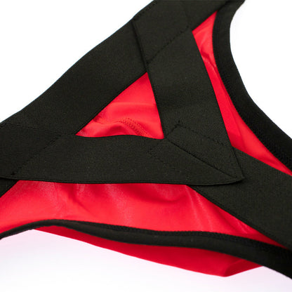 Red Ice Silk Leg Band U Pouch Thong back view