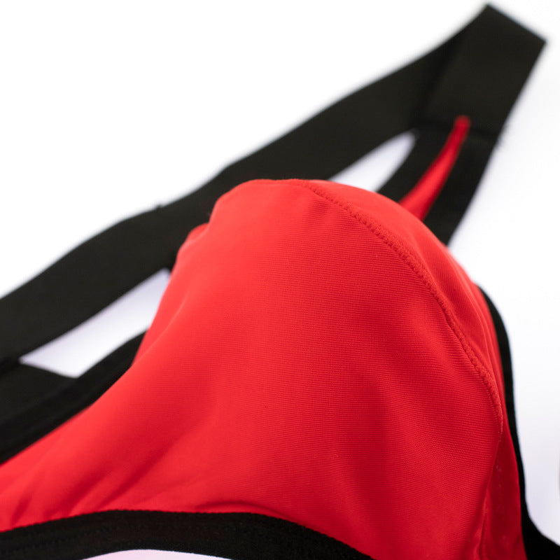 Red Ice Silk Leg Band U Pouch Thong close up detail