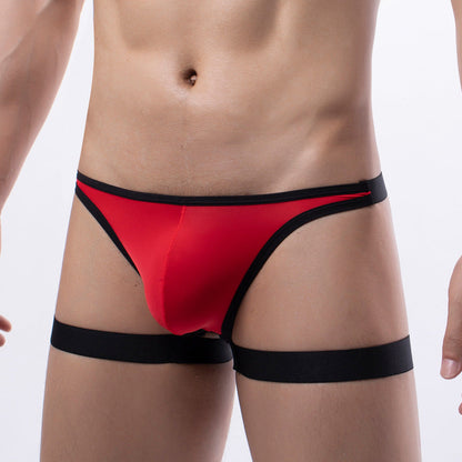 Red Ice Silk Leg Band U Pouch Thong front view