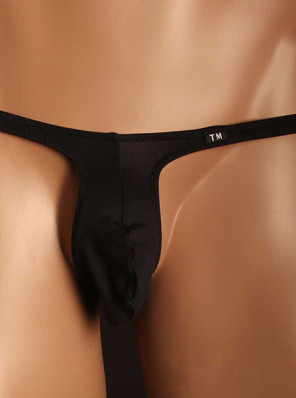 Black Ice Silk U Pouch Low Rise Thong front view