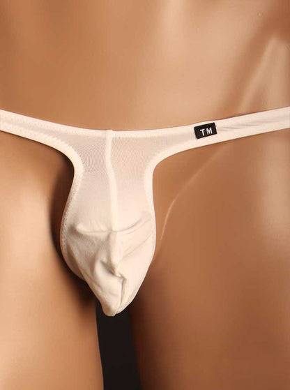 White Ice Silk U Pouch Low Rise Thong front view