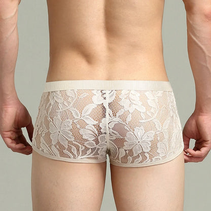 Ivory Floral Jacquard Lace Boxer Shorts rear close view