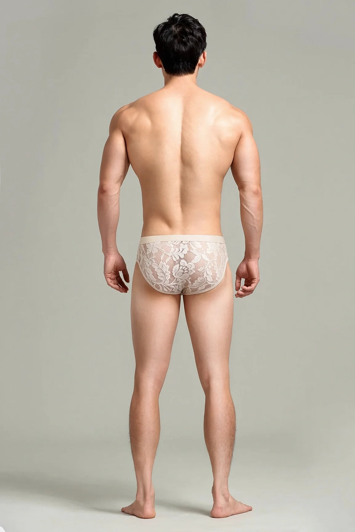 Ivory Sheer Floral Lace Contour Pouch Briefs full length view