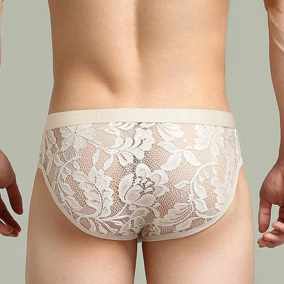 Ivory Sheer Floral Lace Contour Pouch Briefs rear view
