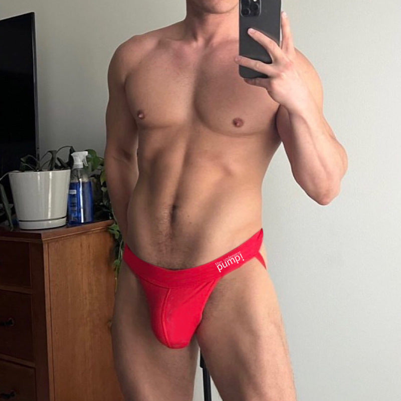 Alternate view of red Double Strap Open Back Jockstrap Harness Set