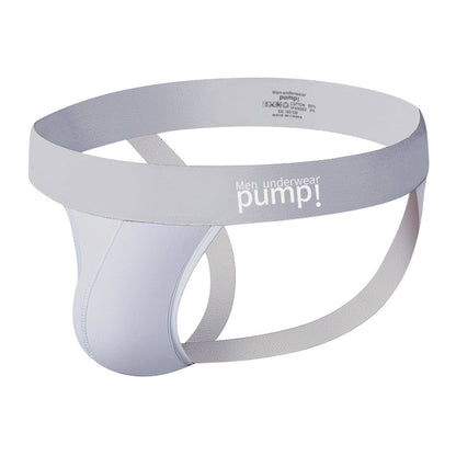 White Double Strap Open Back Jockstrap Harness Set flat lay