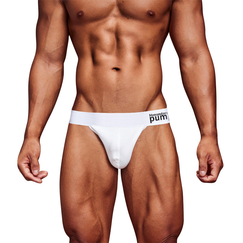 White Double Strap Open Back Jockstrap Harness Set front view
