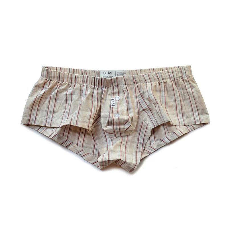 Khaki Plaid Cotton Low Rise Short Boxers flat lay