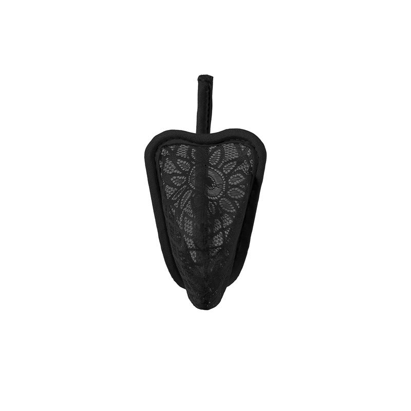 Black Floral Lace Sheer C String front view