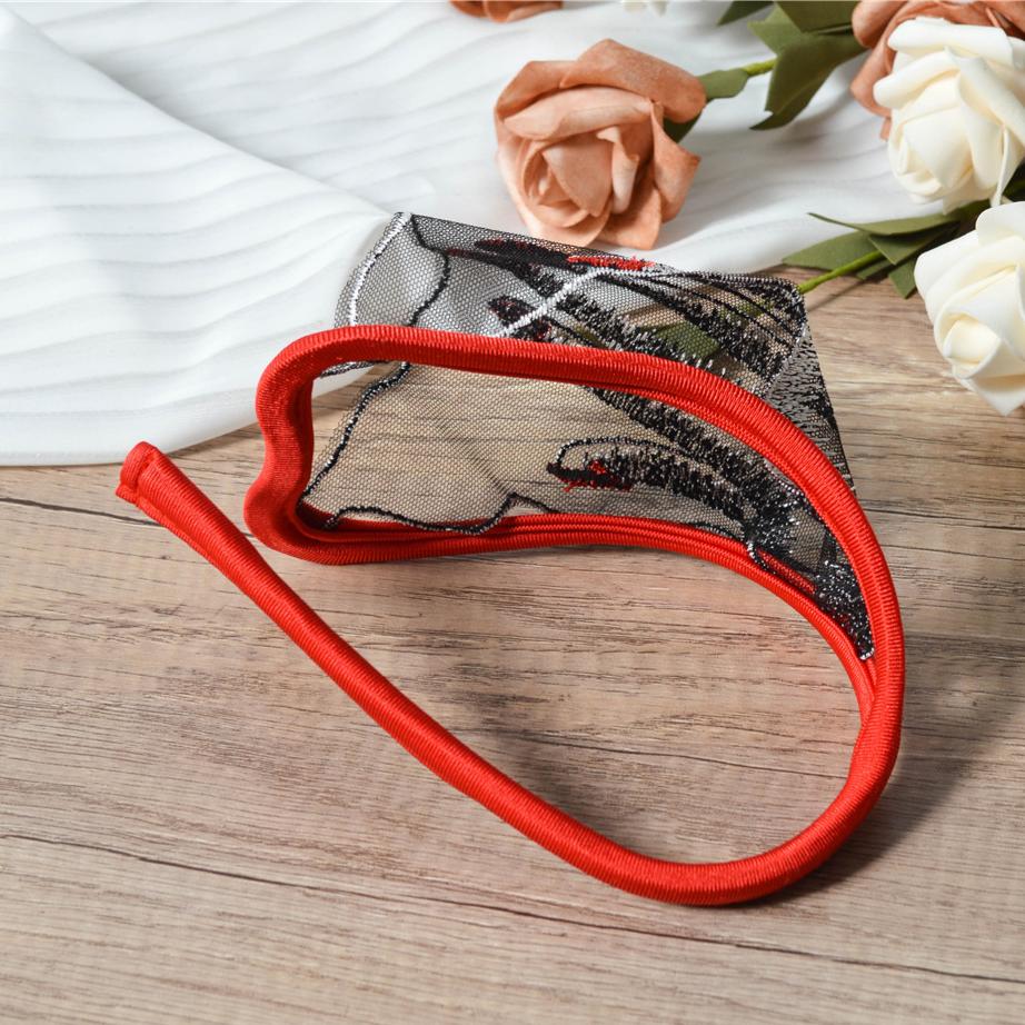 Red Embroidered Sheer Lace C String detail view