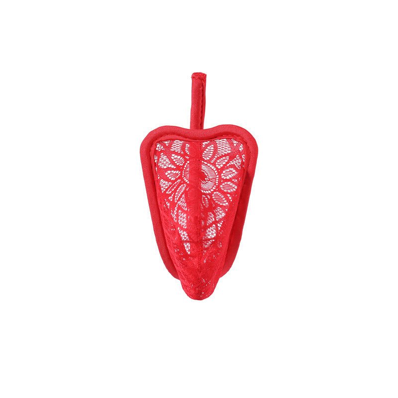 Red Floral Lace Sheer C String front view