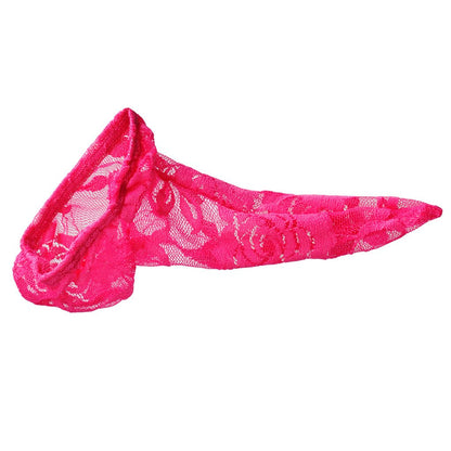 Hot Pink Sheer Lace Cock Sock Thong product view
