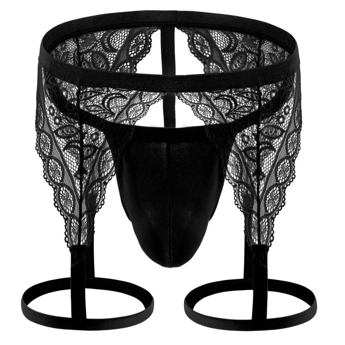 Sheer Lace Garter Thong With Thigh Straps
