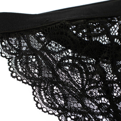 Black Sheer Lace Garter Thong With Thigh Straps detail view