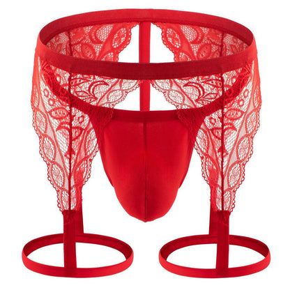 Sheer Lace Garter Thong With Thigh Straps