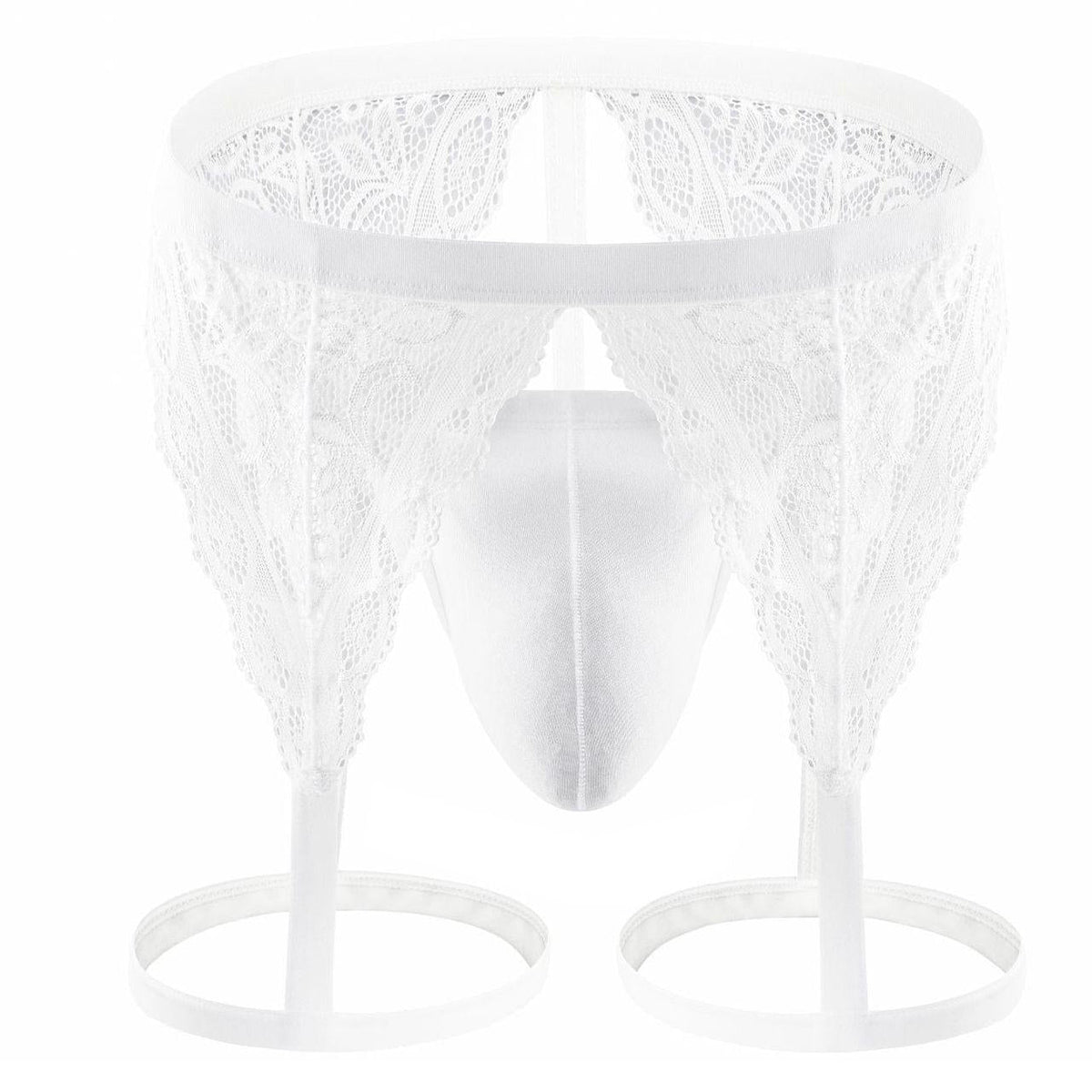 Sheer Lace Garter Thong With Thigh Straps
