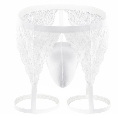 Sheer Lace Garter Thong With Thigh Straps