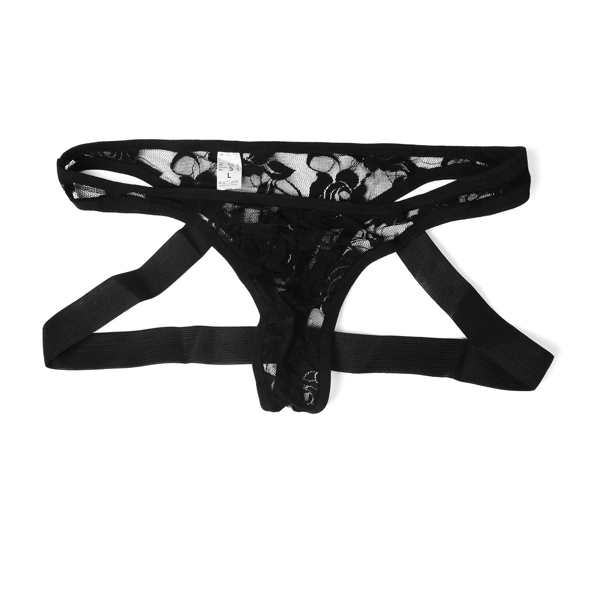 Back view of black Floral Sheer Lace Low Rise Jockstrap